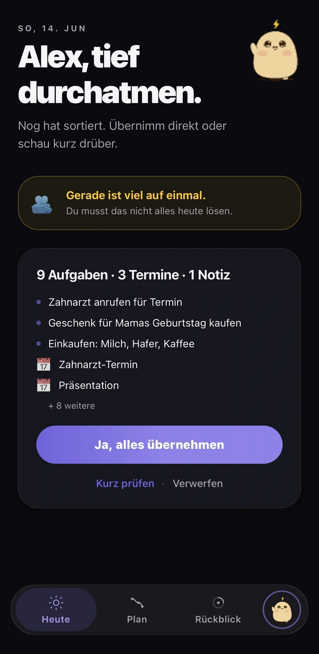 Der von Nog sortierte Plan und Kalender