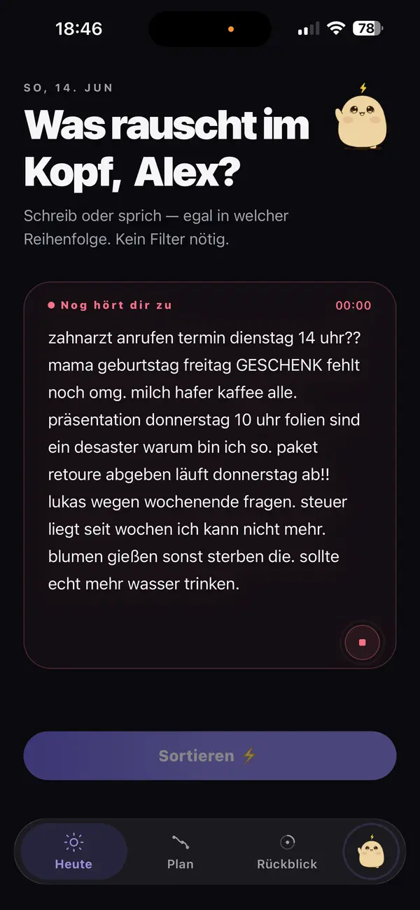 Brain-Dump-Screen: das Gedanken-Chaos vor dem Sortieren