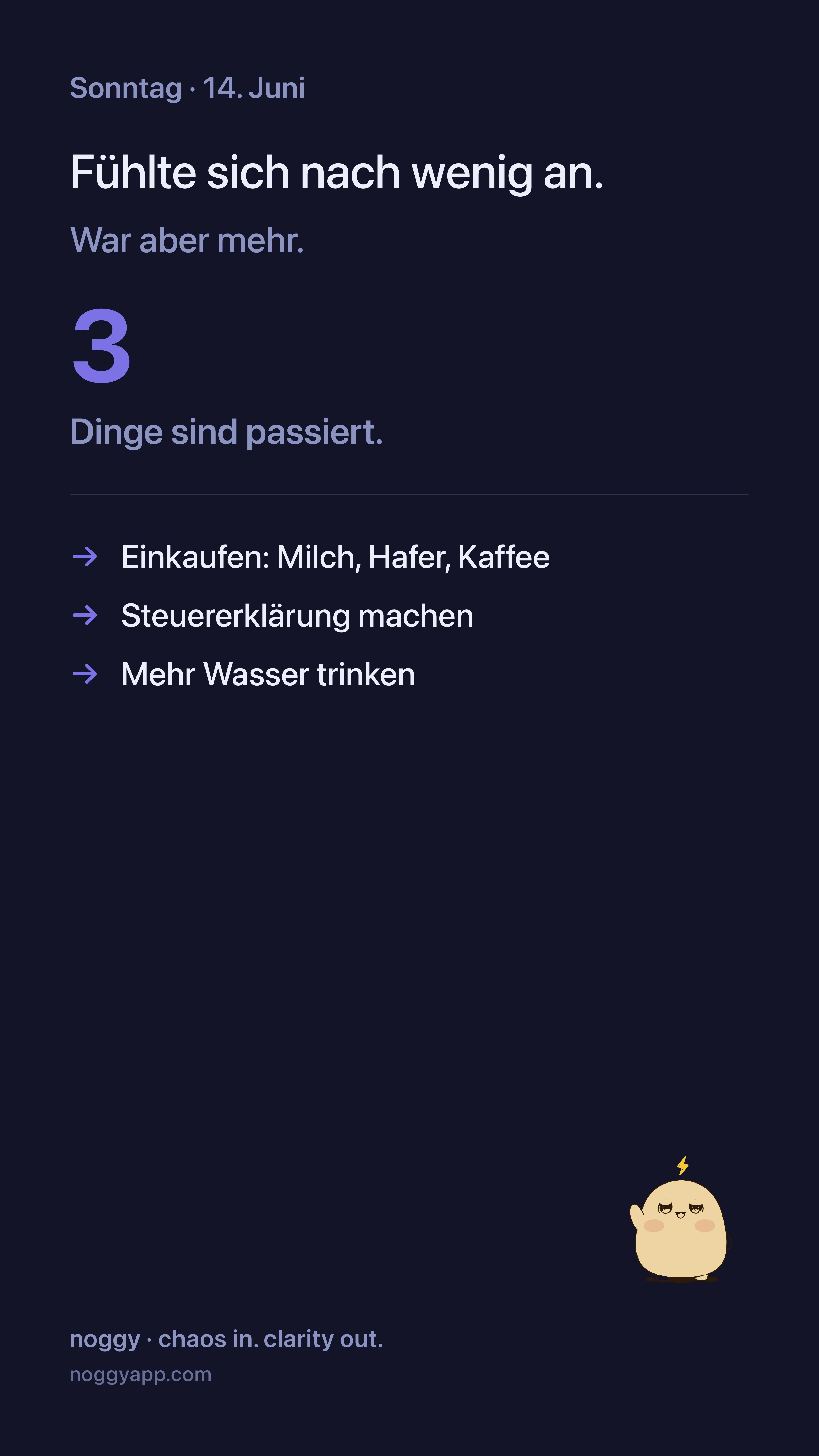 Noggy Day Card – dein Tag als teilbares Bild
